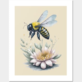 Bee around Flowers: Scattered Watercolor in Pastel Colors Posters and Art